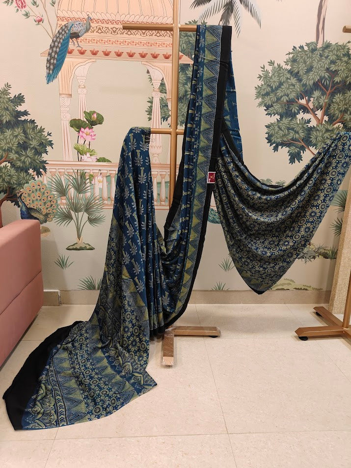 Midnight Ajrakh Saree