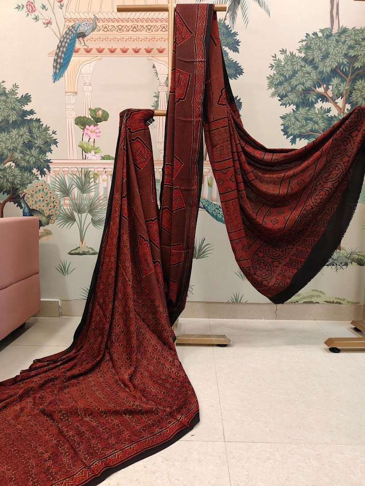 Maroon Ajrakh Saree
