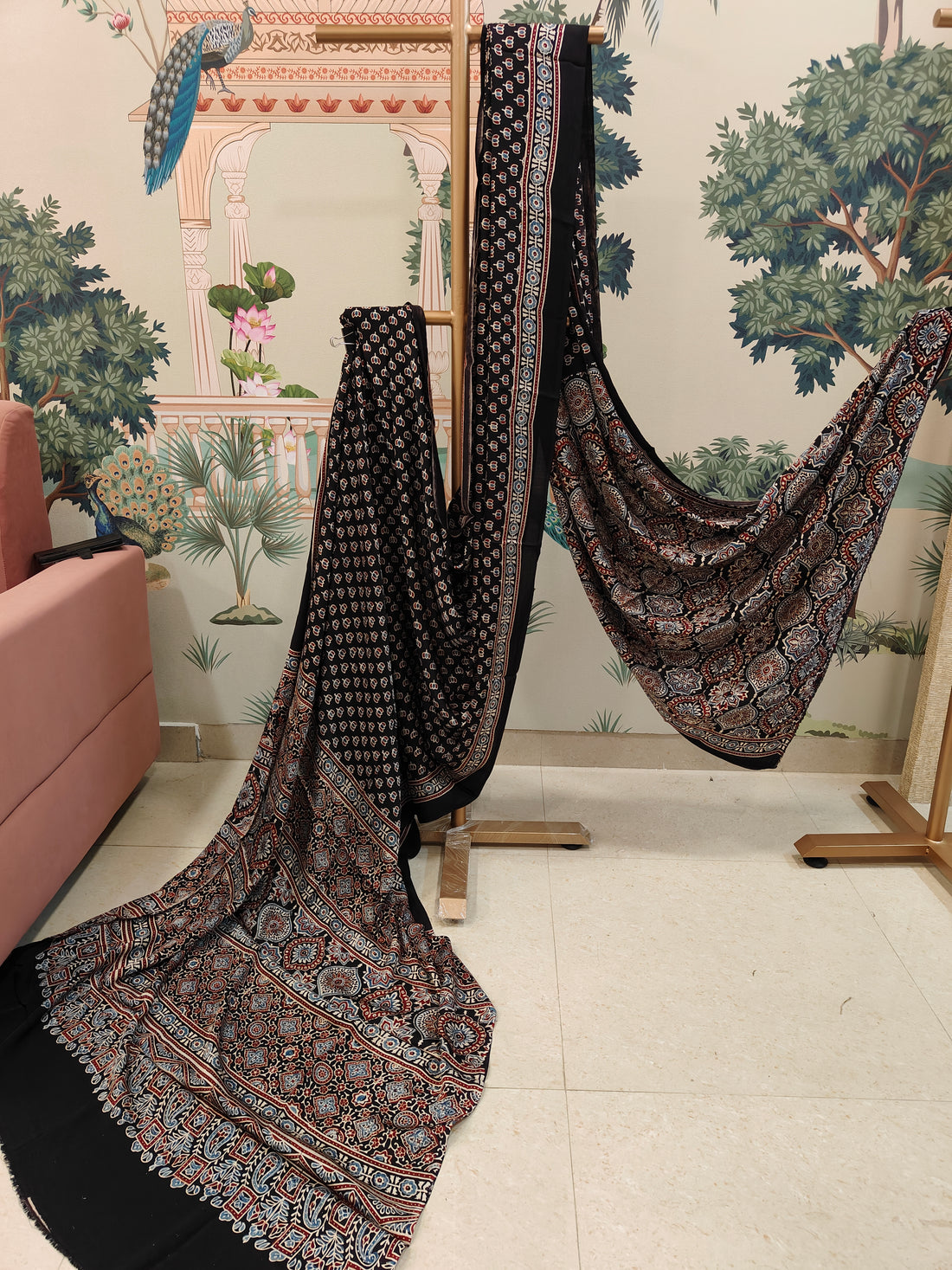 Black Ajrakh Print Saree with Intricate Patterns