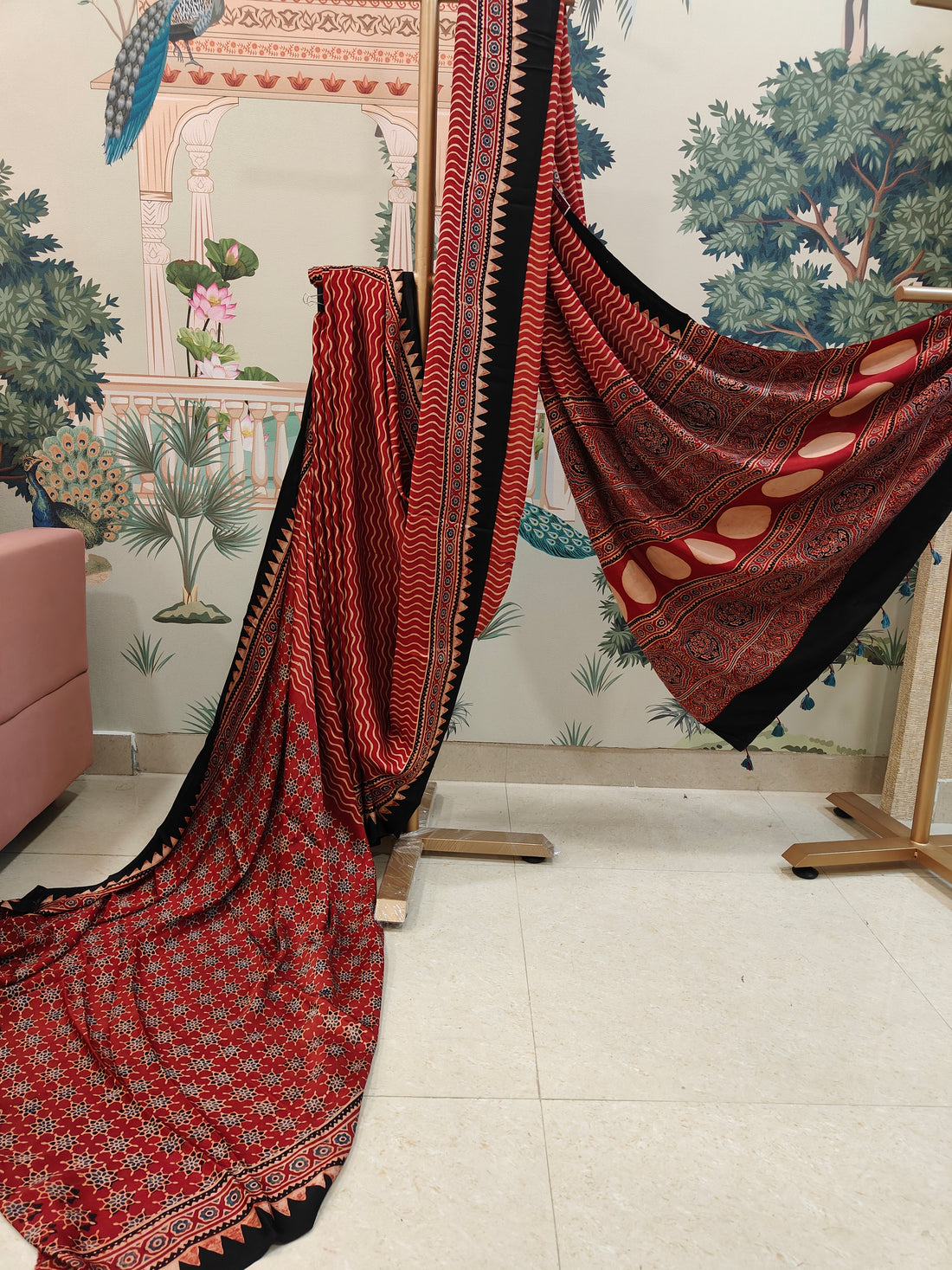 Elegant Ajrakh Print Maroon & Black Saree