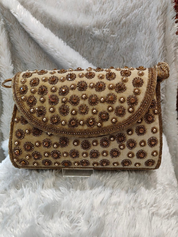 Golden Floral Beaded Clutch