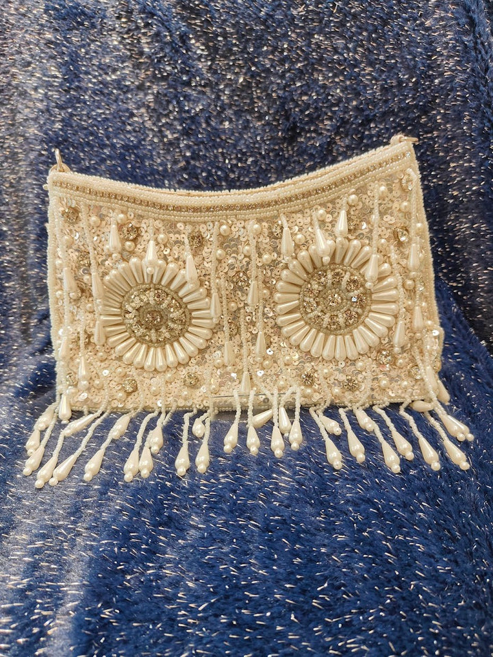 White Pearl Embellished Clutch