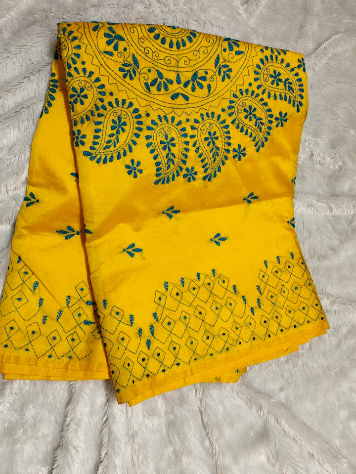 Sunshine Elegance – Kantha Work Saree