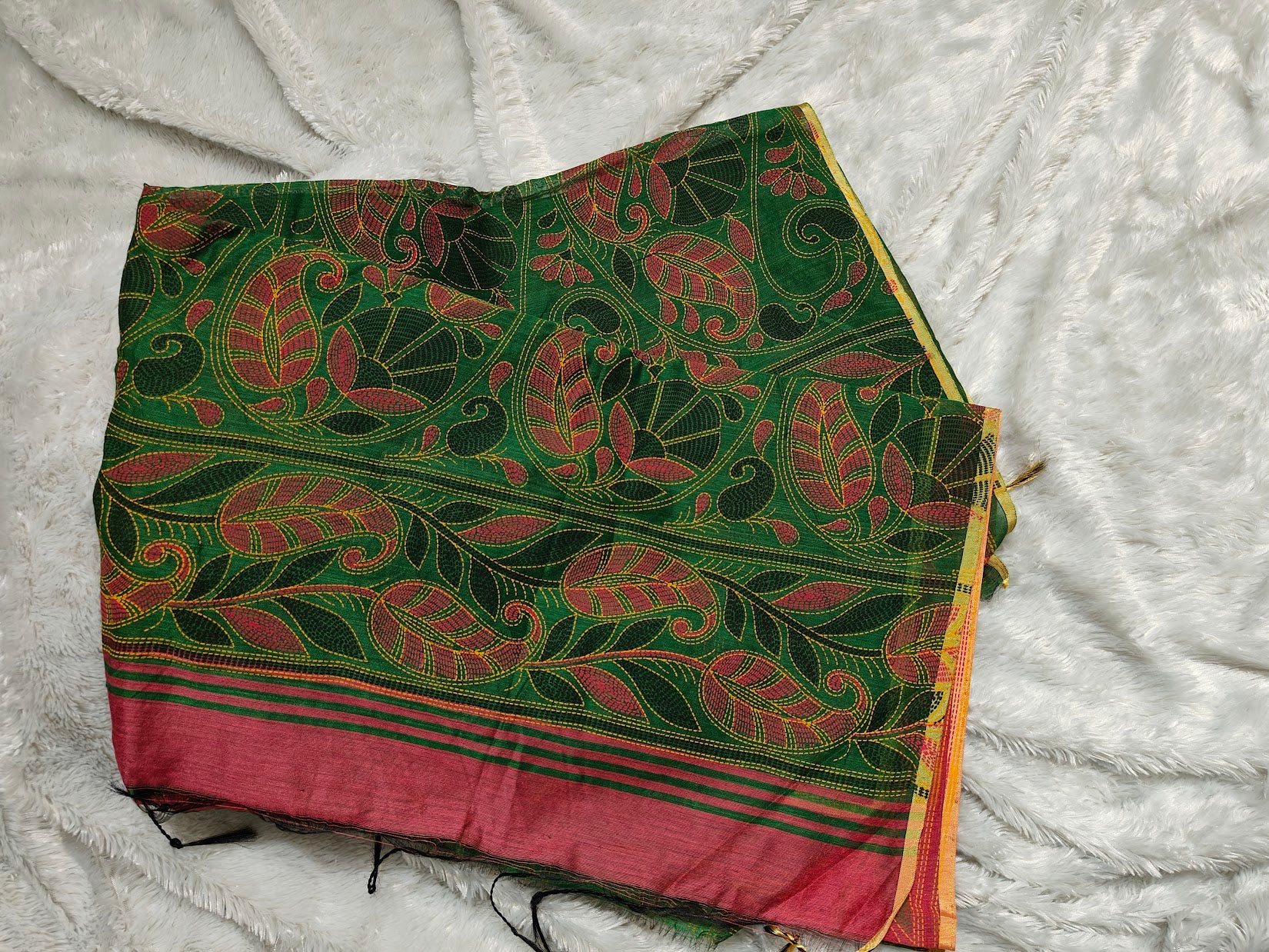 Emerald Paisley Cotton Saree