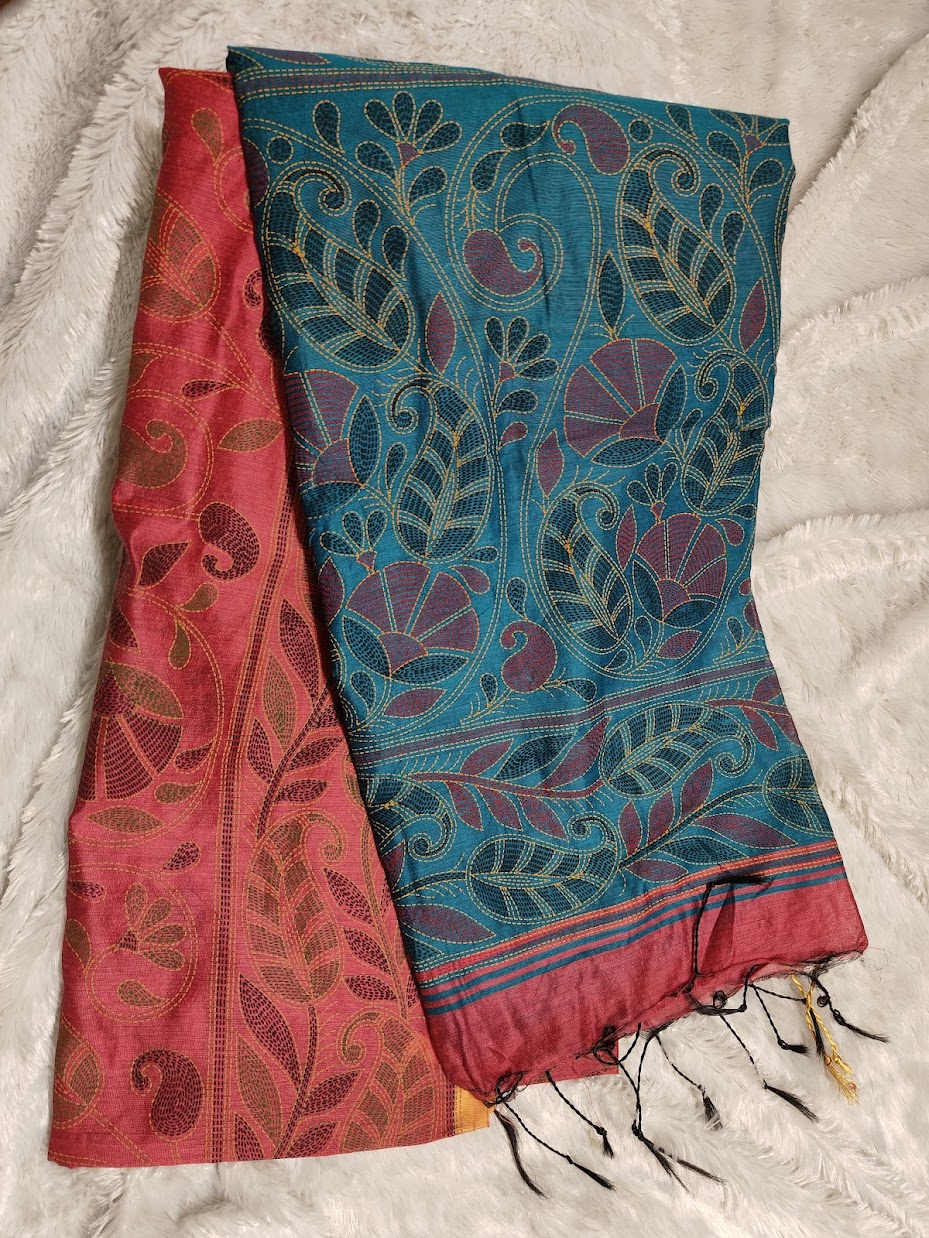 Teal Blossom Cotton Saree