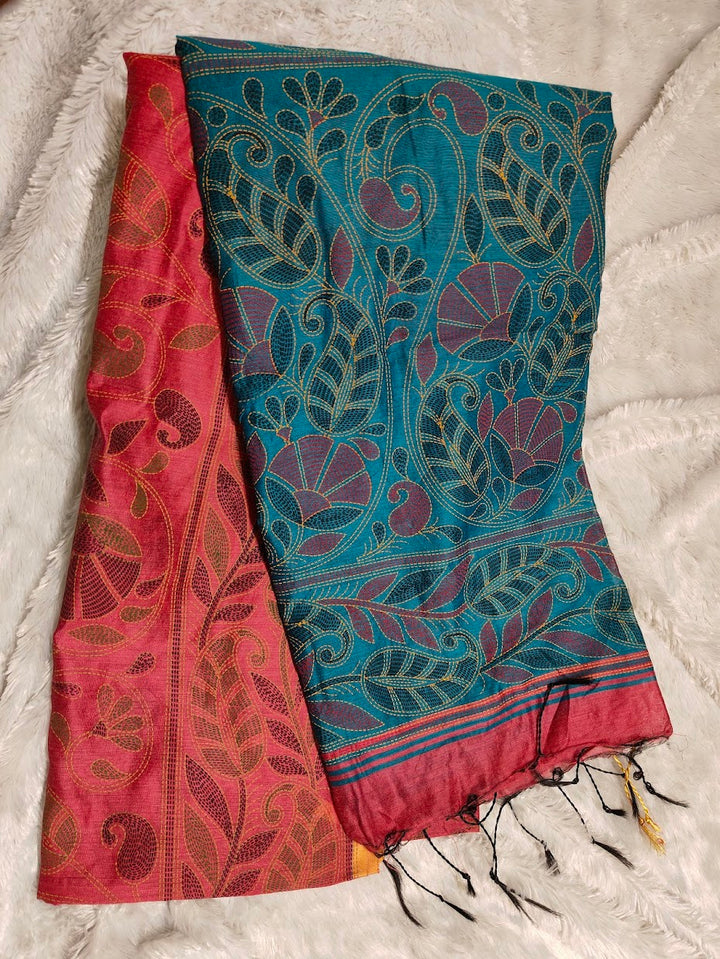 Teal Blossom Cotton Saree