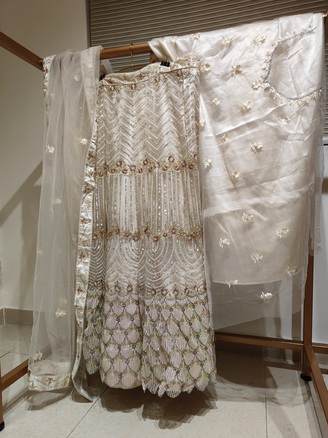 Ivory and Silver Embellished Lehenga