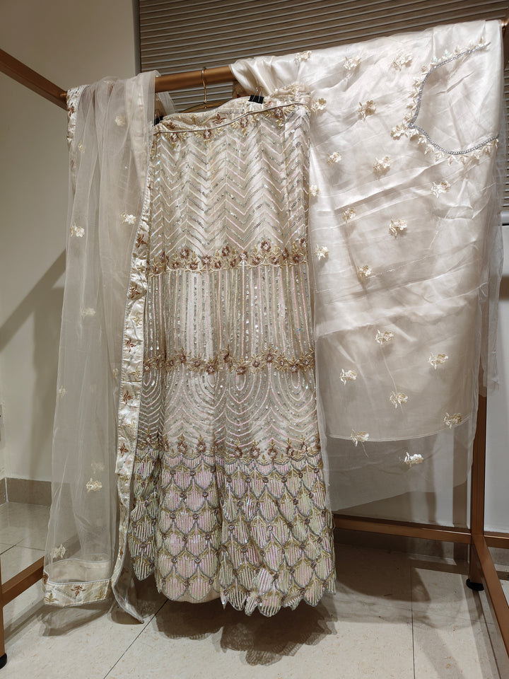 Ivory and Silver Embellished Lehenga