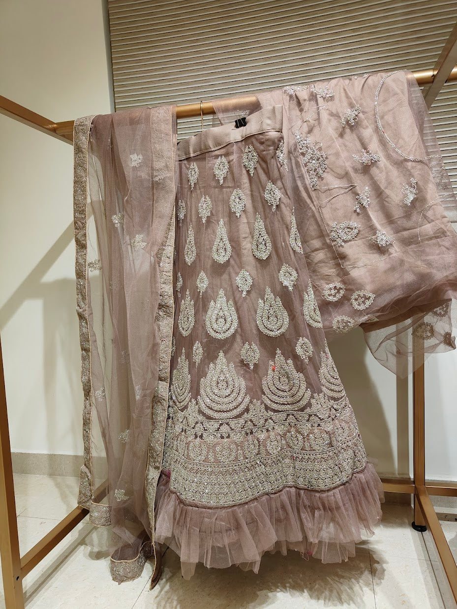 Ruby Red Velvet Bridal Lehenga with Heavy Shawl