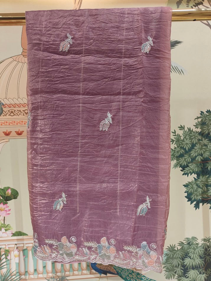 Organza Floral Embroidery Saree