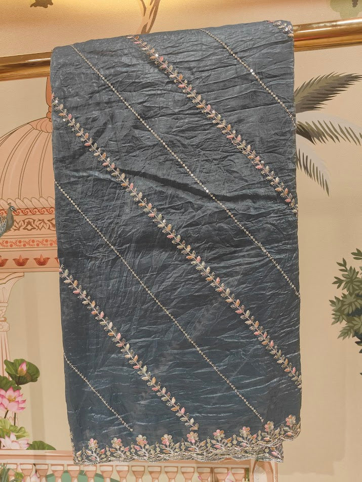 Organza sequence embroidery sarees