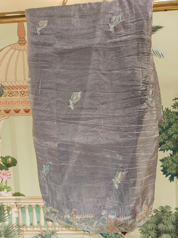 Organza Floral Embroidery Saree