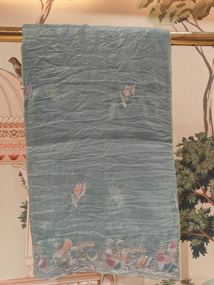 Organza Floral Embroidery Saree