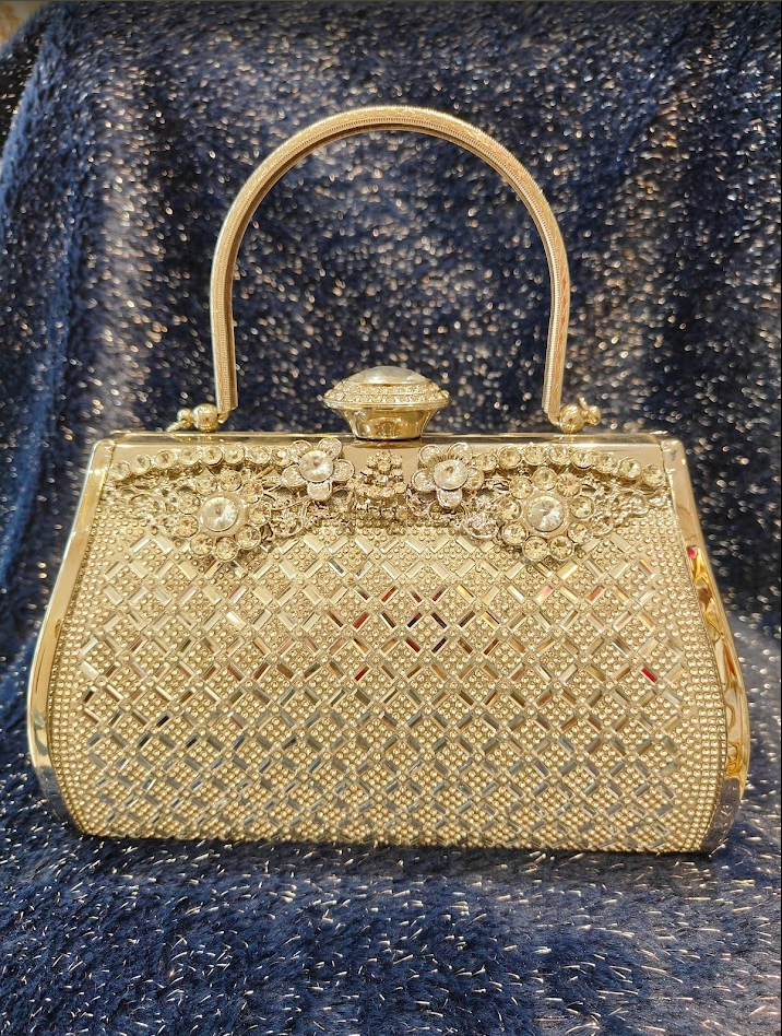 Diamond Bloom Silver Clutch