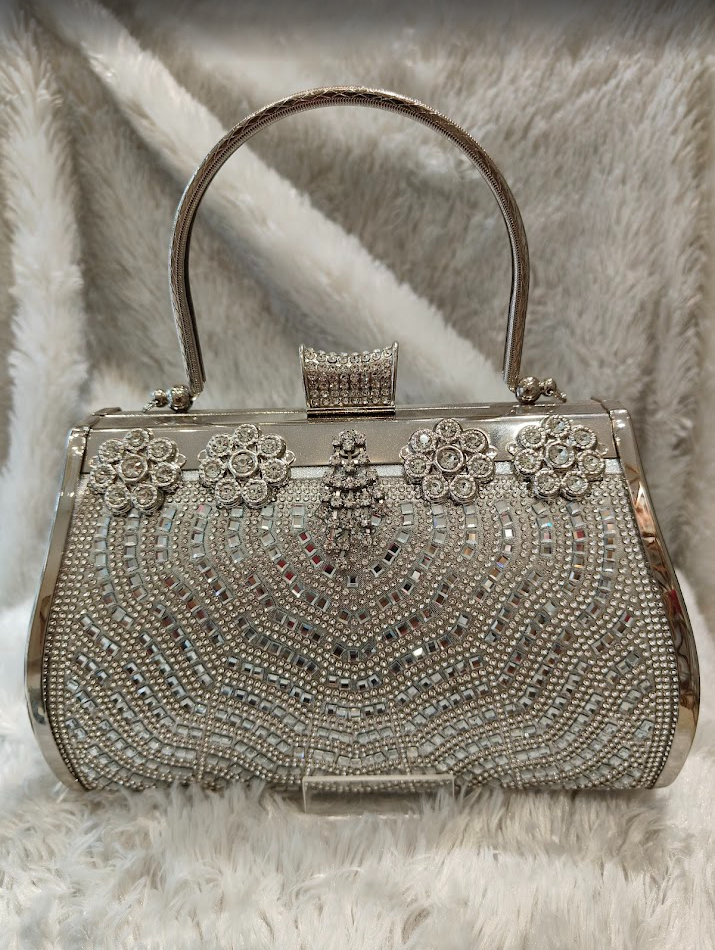 Floral Radiance Silver Clutch